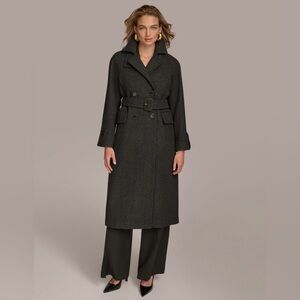 Donna Karan Women's Double-Breasted Belted Wrap Coat. Large. Black. $379